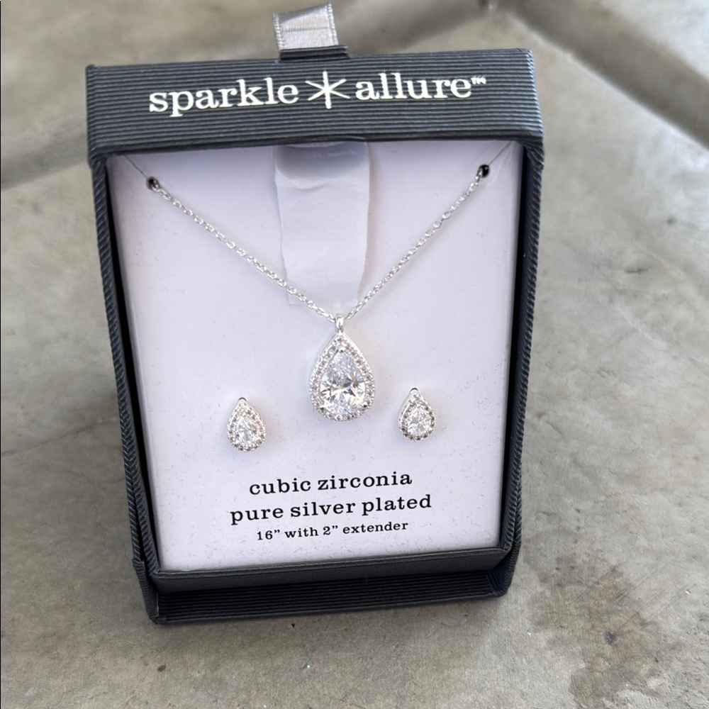 Wedding or Other Silver Necklace and Earring Set